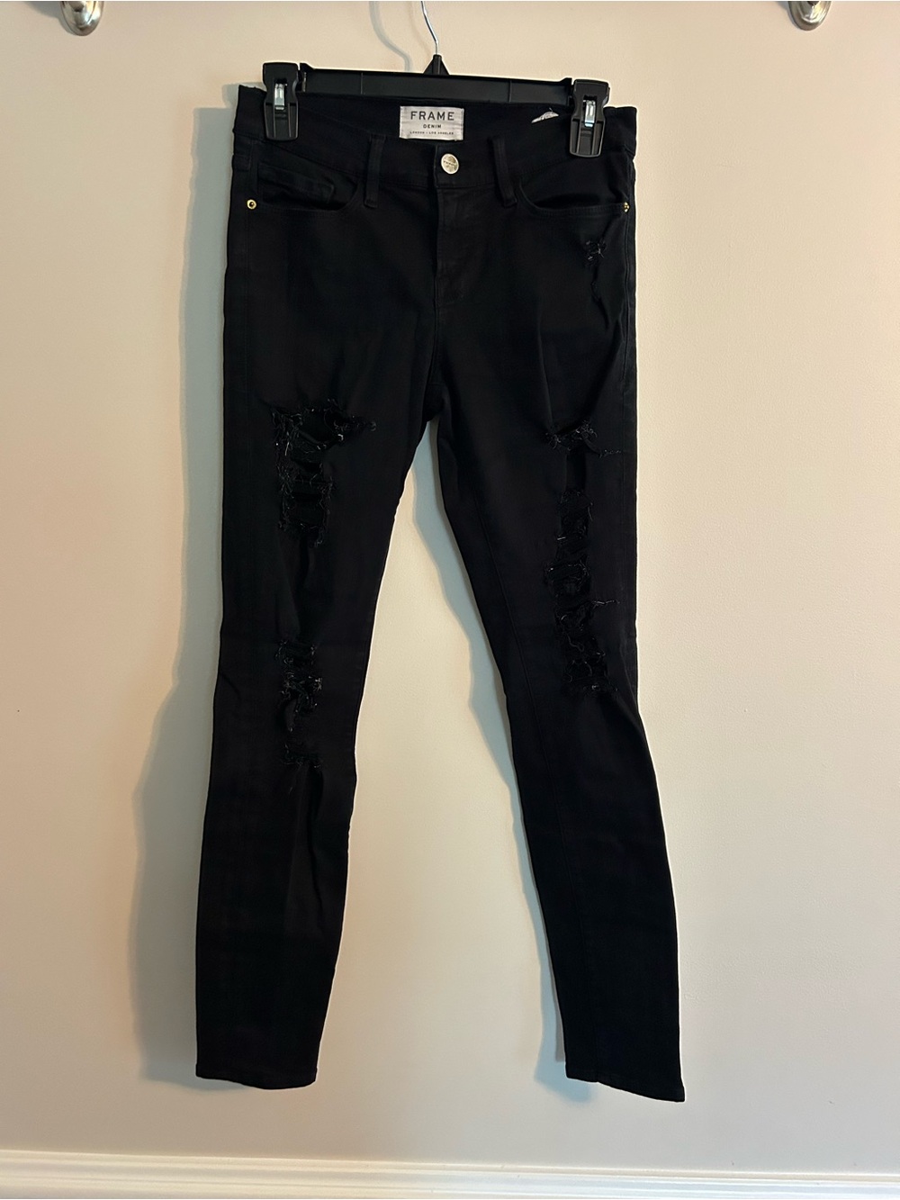 Frame Denim Black Distressed Skinny Jeans for Women